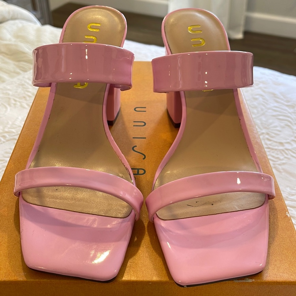 Pink block heels